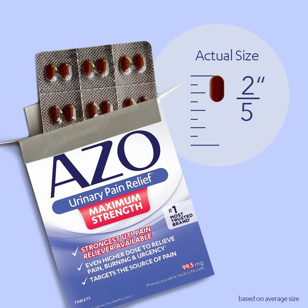 AZO Urinary Pain Relief Maximum Strength | Fast Relief of UTI Pain, Burning & Urgency | Targets Source of Pain | #1 Most Trusted Brand | 24 Tablets (Pack of 2)