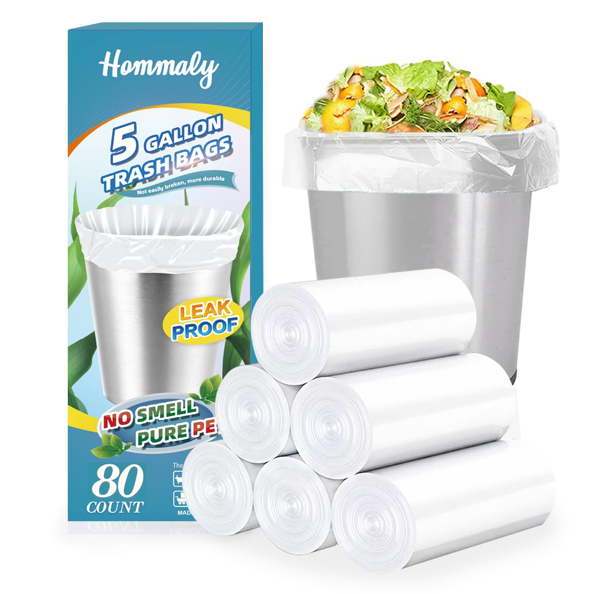 5 Gallon 80pcs (Fit 4.5-5.3 Gal) Small Clear Trash Bags Strong Garbage Bags, 18-20 Liter Bathroom Trash Can Bin Liners, Unscented Plastic Bags for Office, Waste Basket Liner, 4.5,5Gal-Clear
