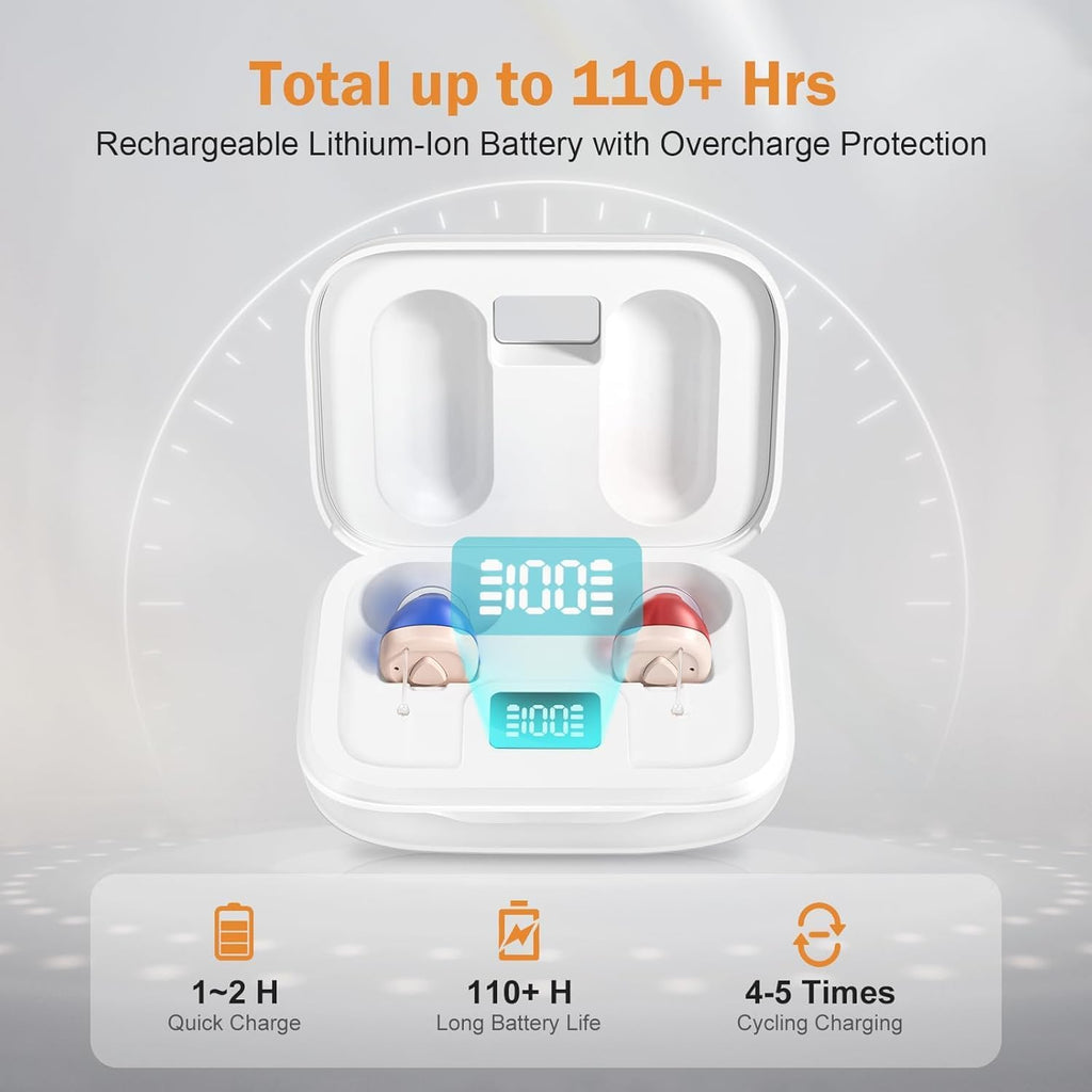 Flaygo Rechargeable Hearing Aids for Seniors with 16-Channel Digital Chips for Feedback Suppression, Intelligent Noise Cancellation Clear Sound and Super-Mini Invisible Design Comfort Fit in Ear Canal & 7-Day Ultra Standby