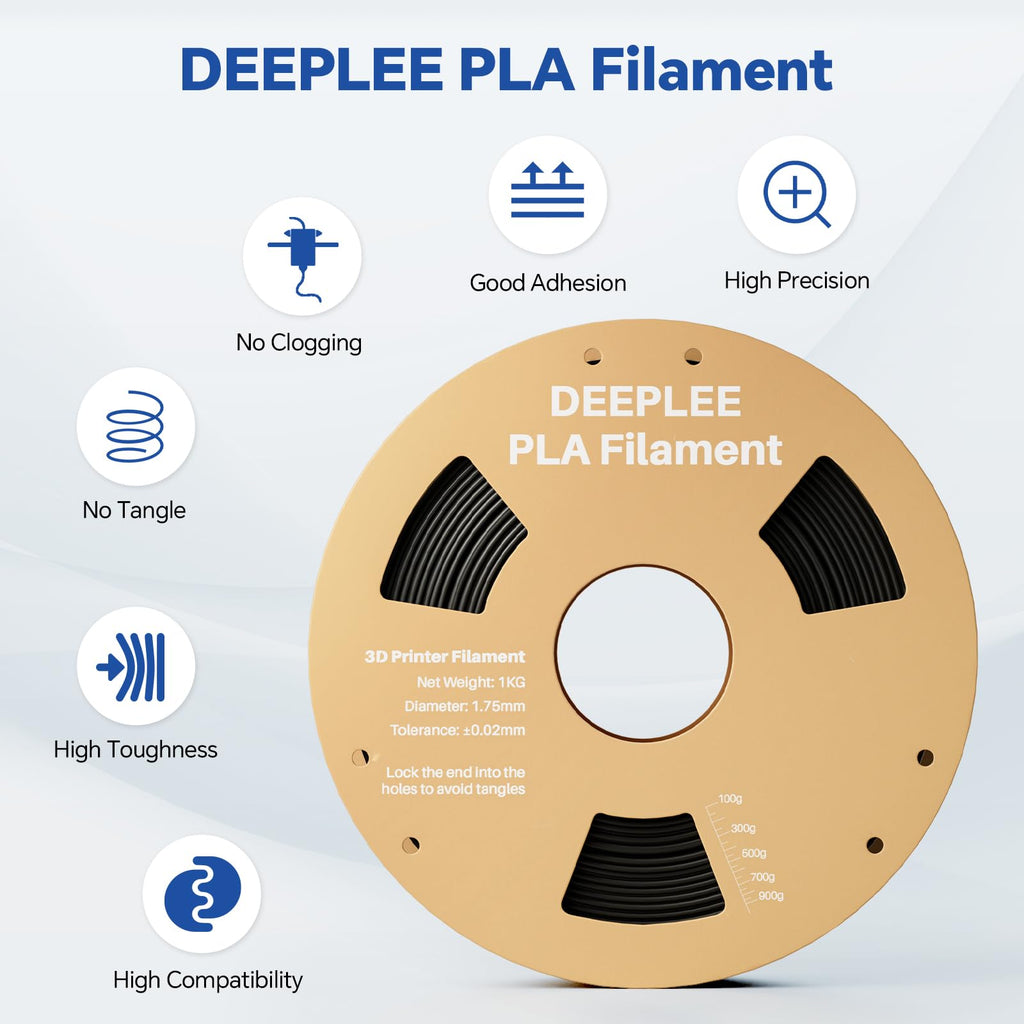 DEEPLEE PLA 1.75mm 3D Printer Filament, 4kg Gray