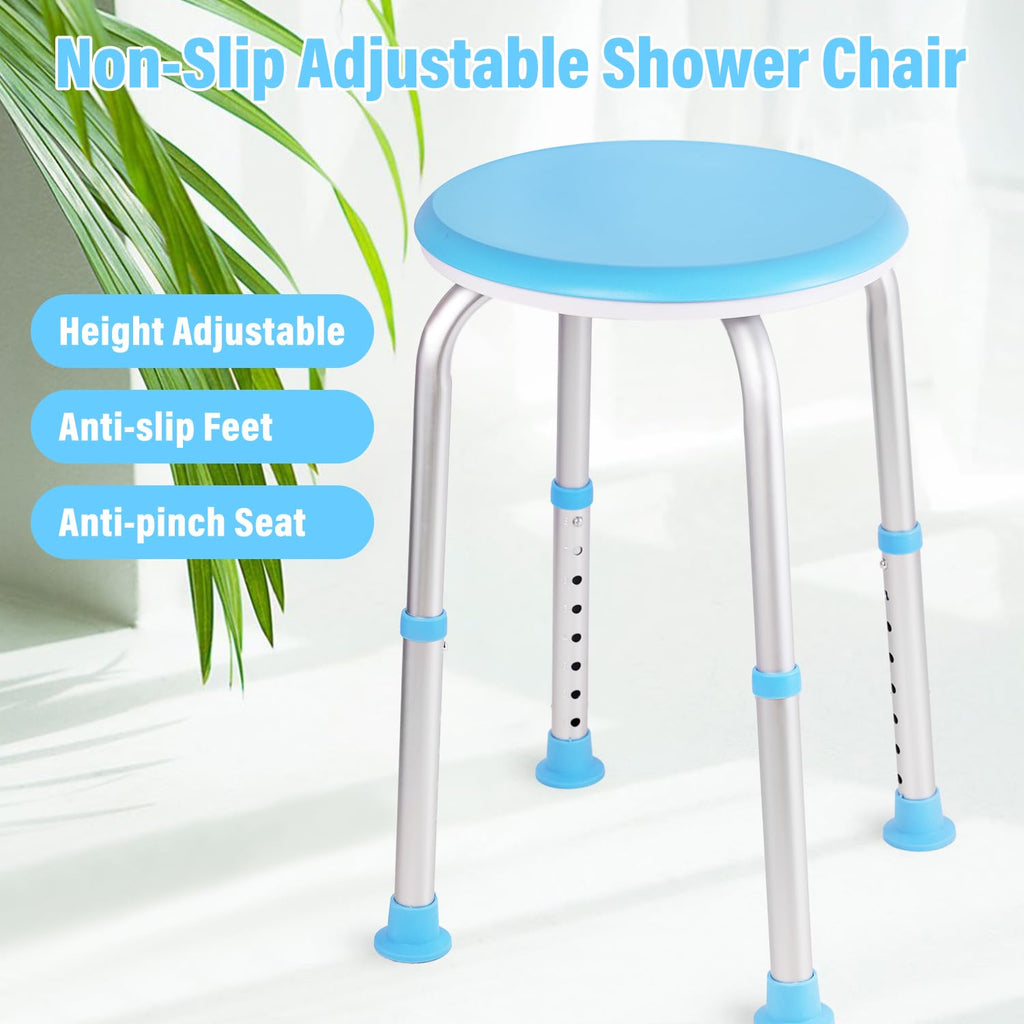 xlkkf Shower Chair Shower Seat for Inside,Bath Chair for Elderly and Disabled,Tool-Free Assembly, Adjustable Height (13.75"-20.5"), 360° Swivel, Anti-Slip Feet - Supports 350lbs