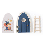 Christmas Mamimami Home Blue Wooden Magical Fairy Doors, 13cm 5.12 inch Elf Mouse Miniature Tiny Door with Ladder, Tooth Fairy Door Handmade Decorations Gifts