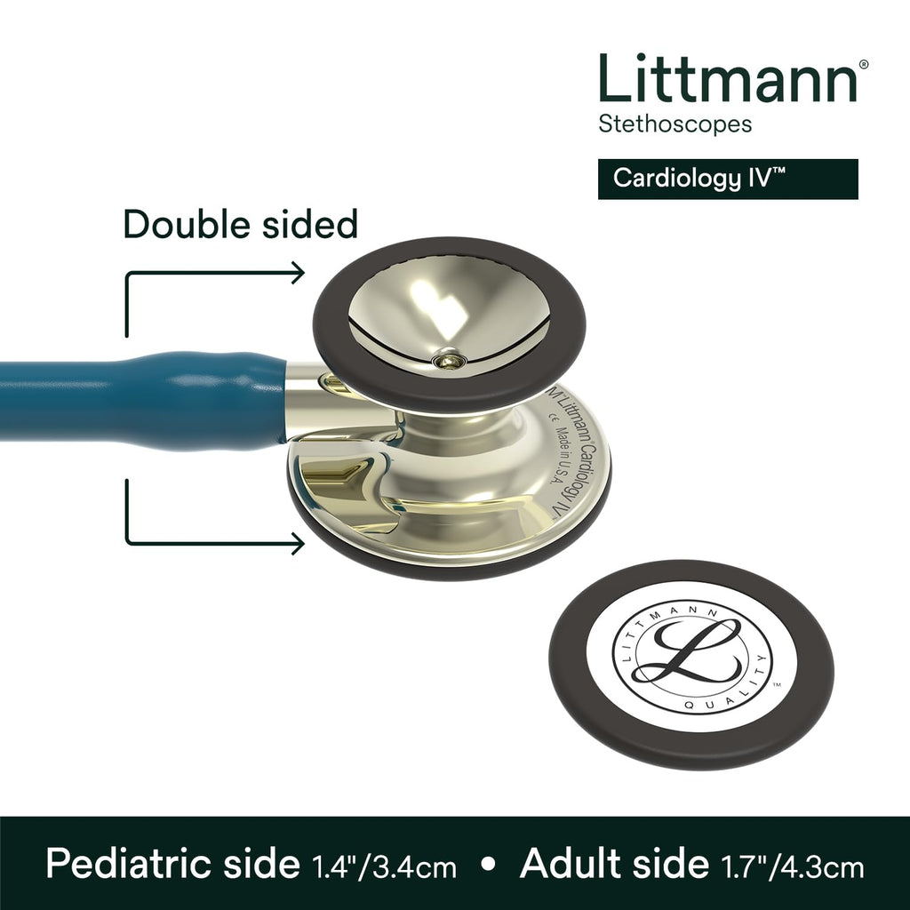 3M Littmann Cardiology IV Diagnostic Stethoscope, 6190, More Than 2X as Loud, Weighs Less, Stainless Steel Champagne-Finish Chestpiece and Stem, 27" Caribbean Blue Tube, Black Headset