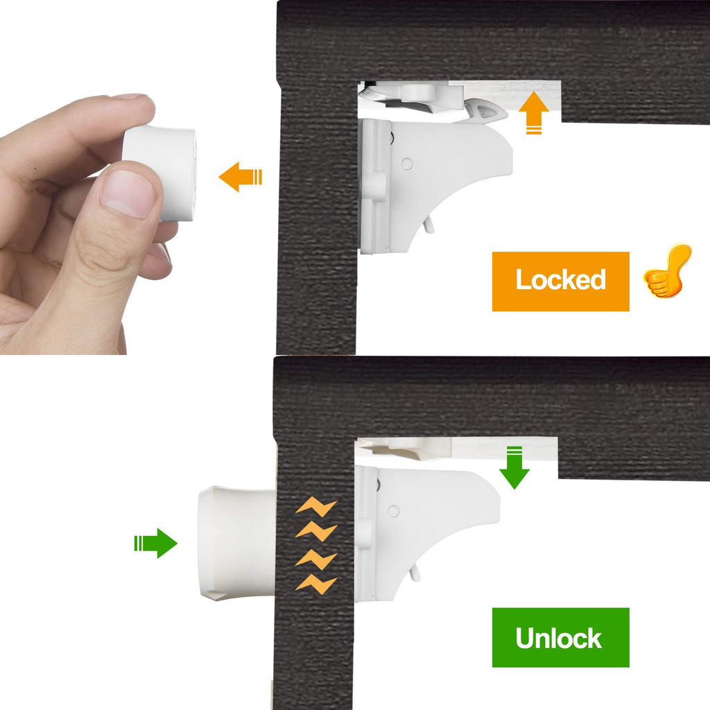 Vmaisi Adhesive Magnetic Locks for Cabinets & Drawers (10 Locks and 2 Keys)