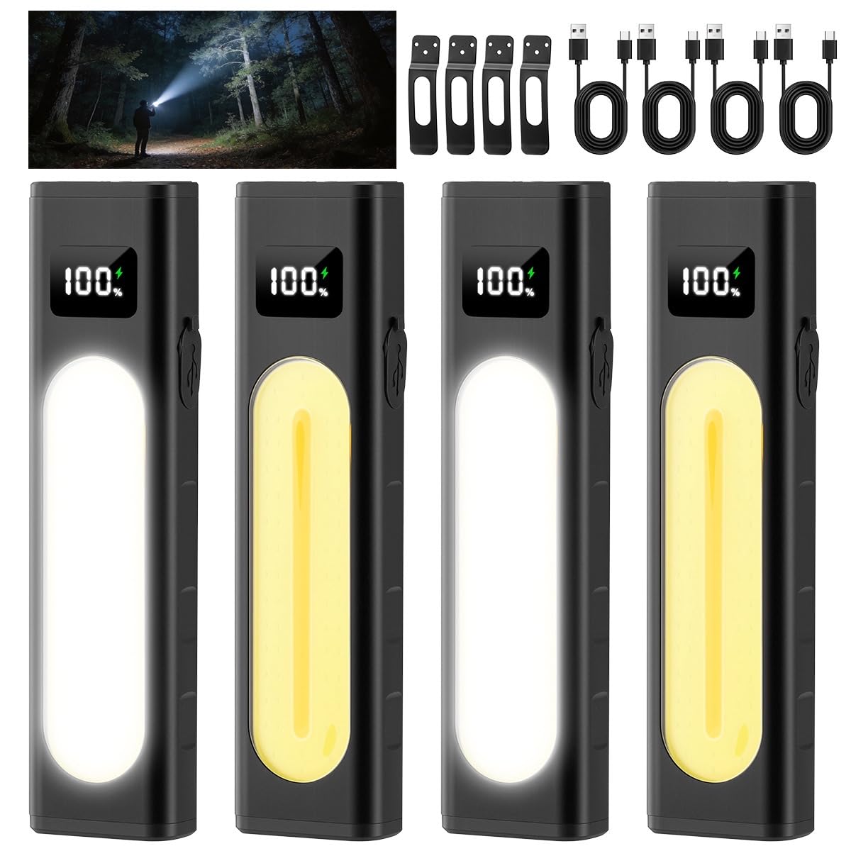 4Pack Rechargeable Flashlights High Lumens 1800, Flat EDC Flashlight Rechargeable, Magnetic Pocket Flashlight Super Bright, Waterproof Tactical Flash Lights, Powerful LED Flashlight for Home,Working