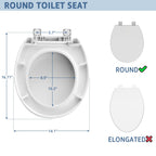 Round Toilet Seat Soft Close 16.5'',Standard Universal Toilet Lid Round with PP Material Safe,Easy to Clean and Install,Ergonomic design,Never Loosens,2 Years Support,White Plastic