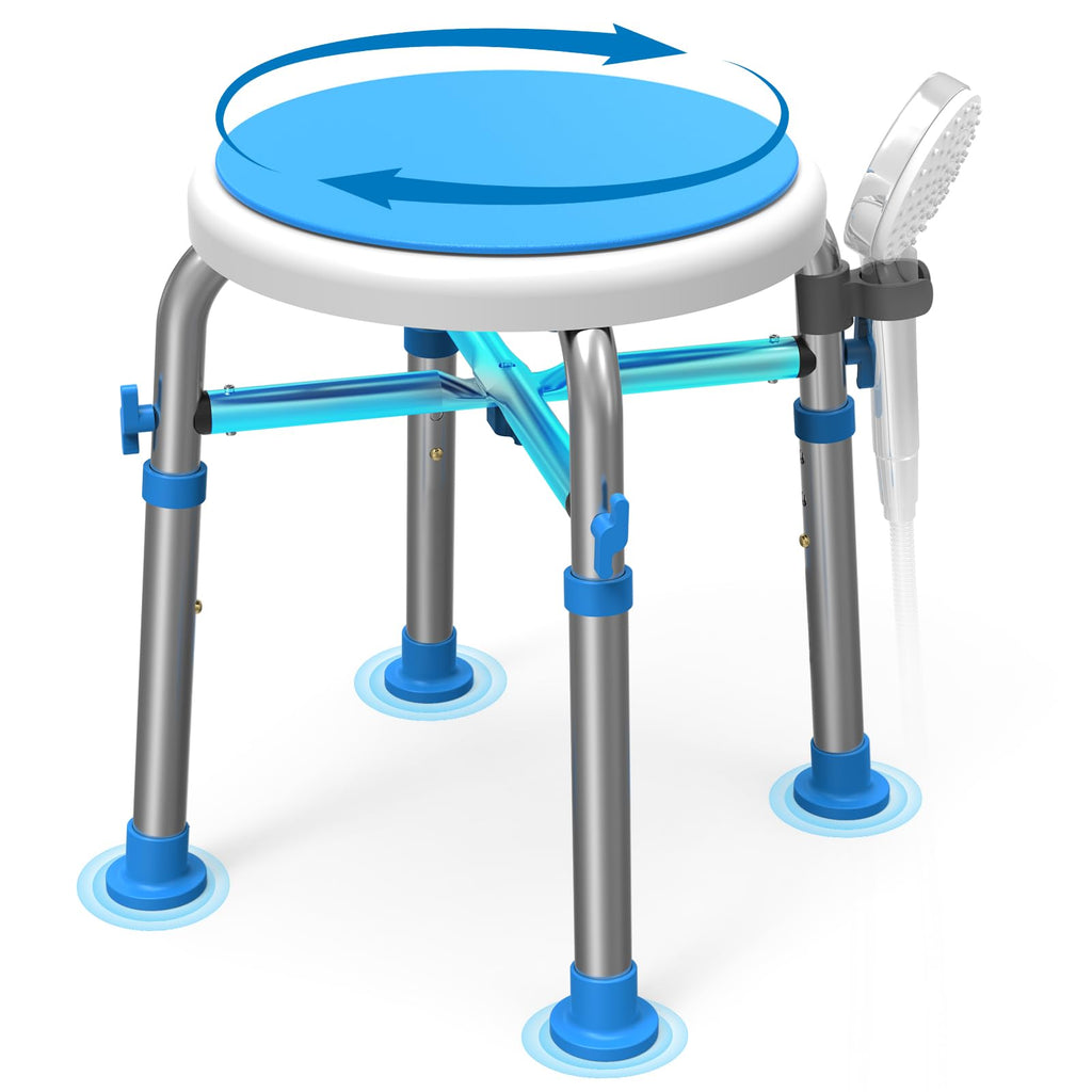 Loyoda FSA/HSA Eligible Swivel Shower Stool with Reinforced Crossing Bar, Height Adjustable Round Shower Chair for Inside Shower, Tool Free Assembly Shower Seats for Adults, 350lbs