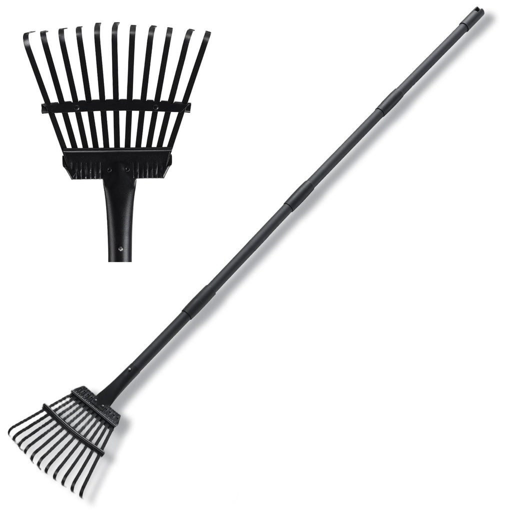 Small Rakes for Garden Beds,11 Tines Heavy Duty Metal Yard Hand Rake with 63in Adjustable Handle,Ideal Gardening Rakes for Gathering Leaves,Shrub,Dog Poop,Garden Flower Beds