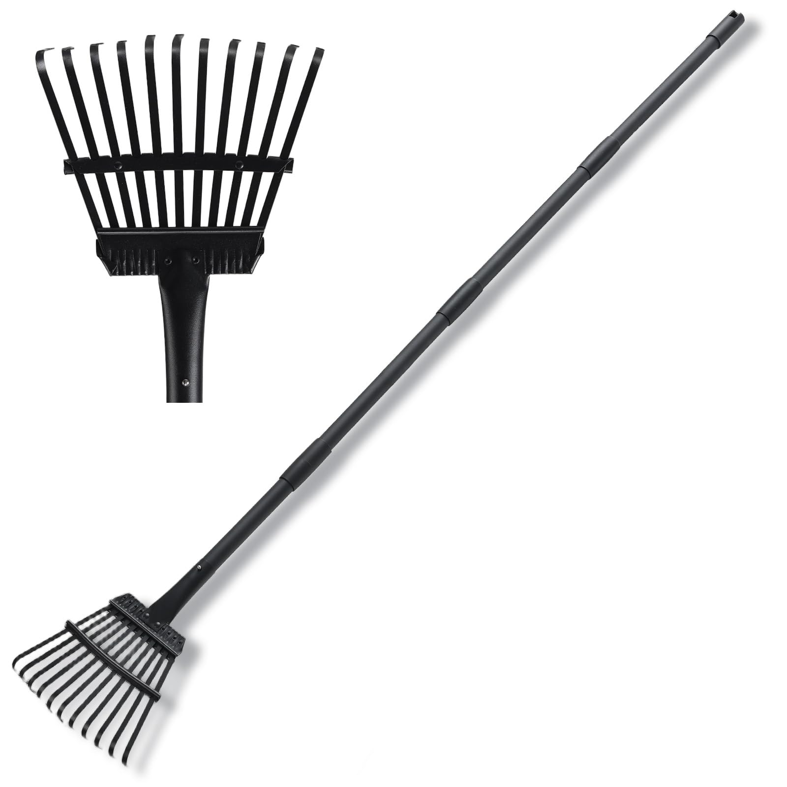 Small Rakes for Garden Beds,11 Tines Heavy Duty Metal Yard Hand Rake with 63in Adjustable Handle,Ideal Gardening Rakes for Gathering Leaves,Shrub,Dog Poop,Garden Flower Beds