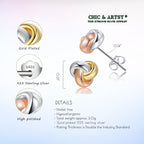 18K Gold Plated Love Knot Earrings 925 Sterling Silver Small Post Earrings and Tri-tone Silver Twisted Stud Earrings for Women
