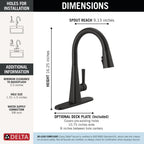 Delta Lenta Matte Black Kitchen Faucet with Pull Down Sprayer, Modern Single Hole Kitchen Sink Faucet, Single Handle, Matte Black 19802Z-BL-DST