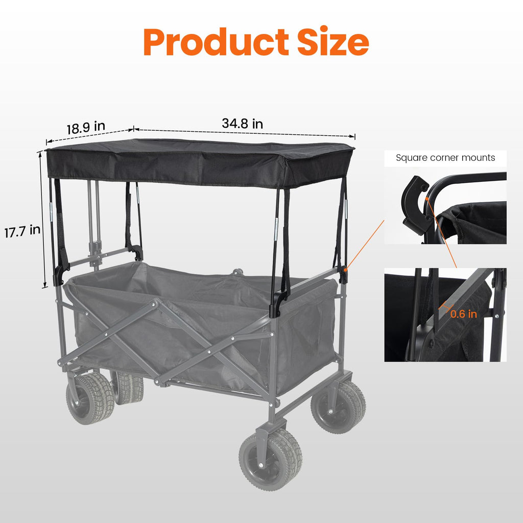Black Removable Wagon Canopy Attachment with Rods, Foldable Sun Shade Cover