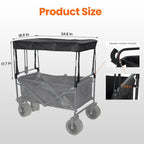 Black Removable Wagon Canopy Attachment with Rods, Foldable Sun Shade Cover