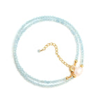 Gempires Aquamarine Pearl Choker Necklace for Women, March Birthstone