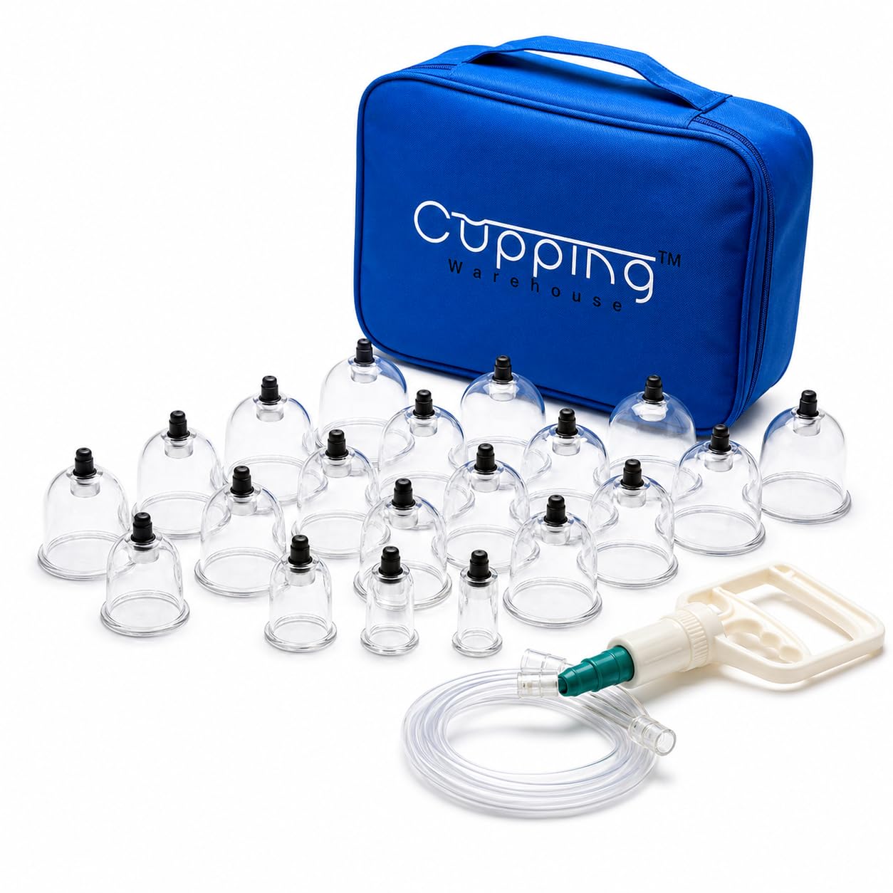 Cupping Warehouse TM Cupping Warehouse 20 Poly Professional Cupping Therapy Set – 20 Vacuum Cups with Pump Gun, Extension Tube for Massage Therapy, Myofascial Release, Pain Relief
