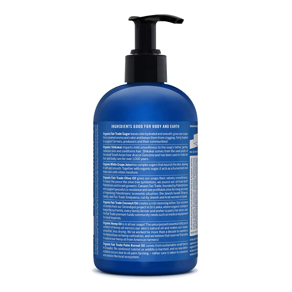 Dr. Bronner's - Organic Sugar Soap (Peppermint, 12 oz) - Made with Organic Oils, Sugar & Shikakai Powder, 4-in-1 Uses: Hands, Body, Face & Hair, Cleanses, Moisturizes & Nourishes, Vegan, Non-GMO
