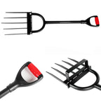 5-Tine Heavy Duty Pitch Fork for Gardening - Long Handled Digging Fork Garden Claw Weeder