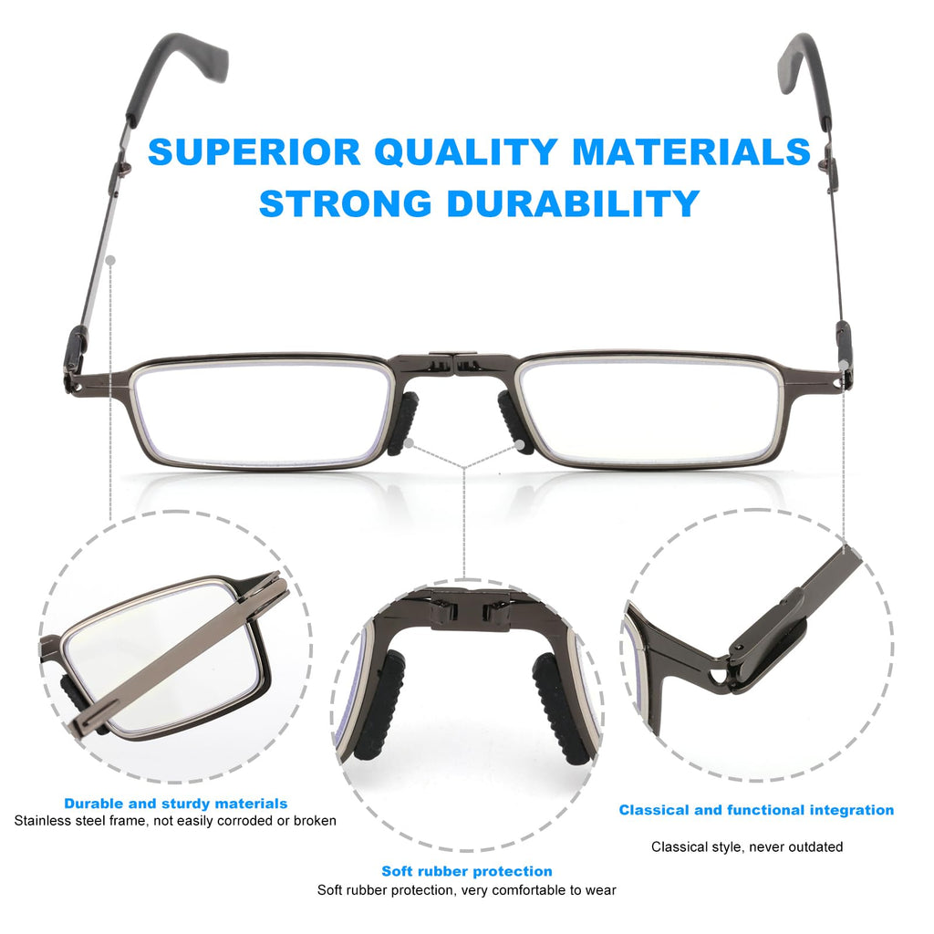 SKYOLUY Durable Ultra Thin and Lightweight Folding Reading Glasses for Men Women, Blue Light Blocking Compact Computer Foldable Readers, Pocket Portable Sturdy Frame With Case Black 1.5x