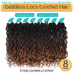 Karida Goddess Locs Crochet Hair 14 Inch, 8 Packs Faux Locs Crochet Hair for Black Women, Pre Looped Crochet Faux Locs With Curly Ends (14 Inch (Pack of 8), 1B/4/30#)