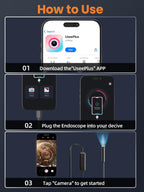 Vorth Endoscope Camera with Light, 1920P HD Borescope with 8 LED Lights, 16.5 FT Semi-Rigid Snake Inspection Camera, IP67 Waterproof Drain Pipe Borescope Mens Tool for iOS and Android