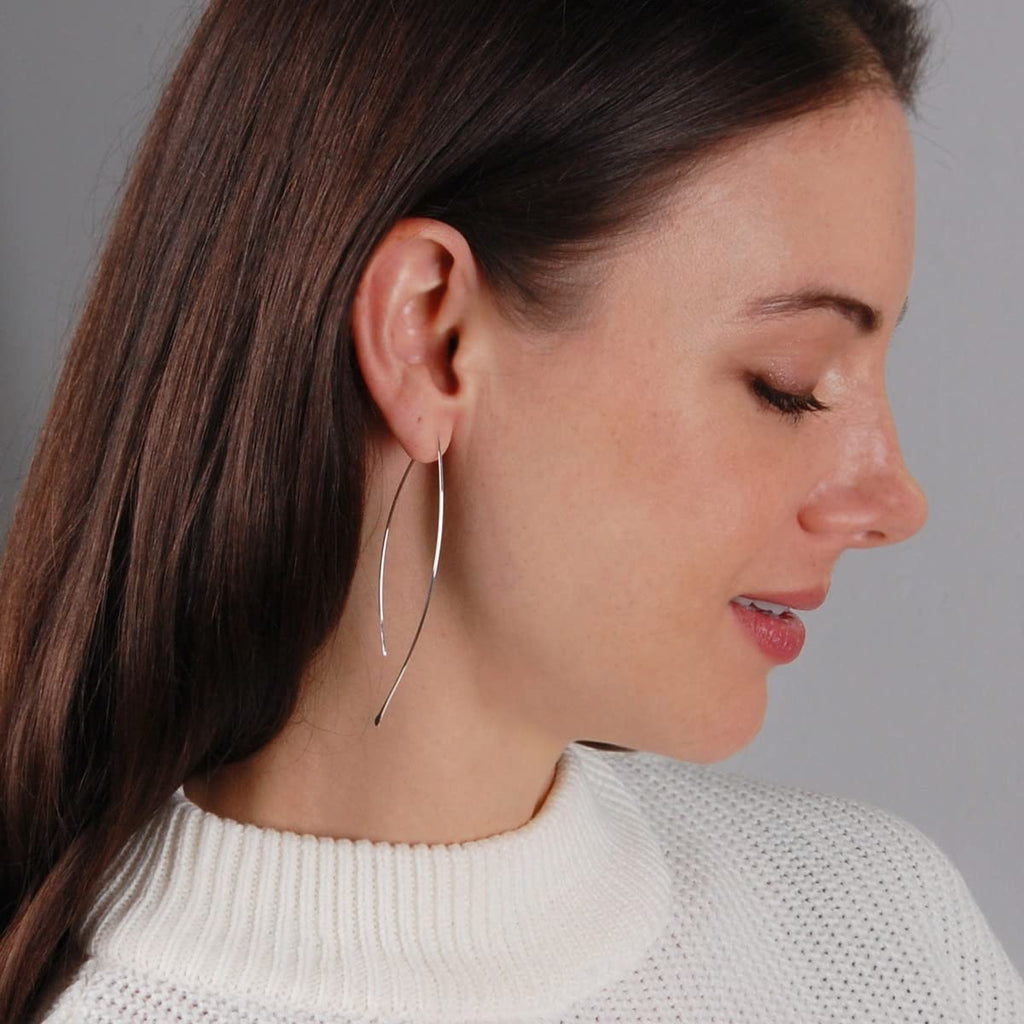 Upside Down Hoop Earrings - Sterling Silver Plated Threader Hoops for Women