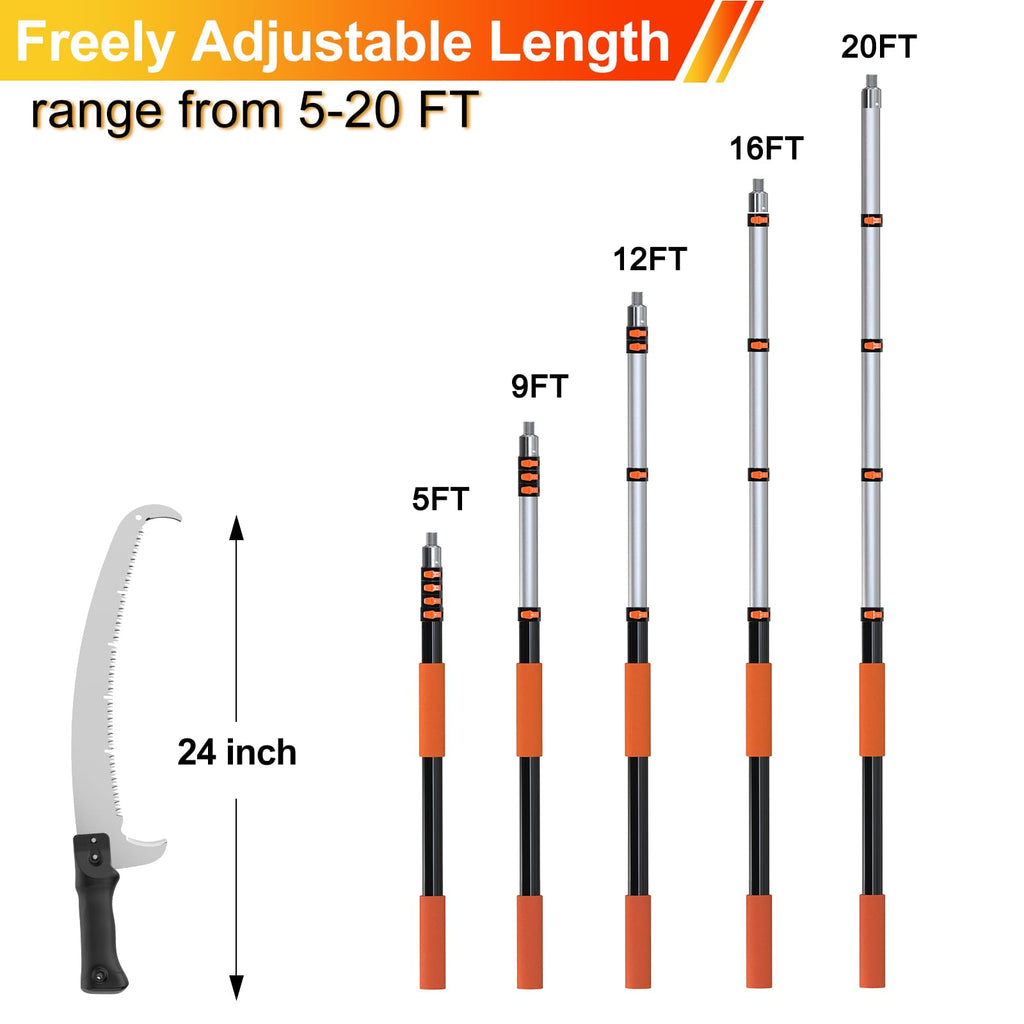 LAANPOLE 26FT Pole Saw, Telescoping Tree Trimmer with 5-20FT Extension Pole, Manual Branches Pruner for Backyard