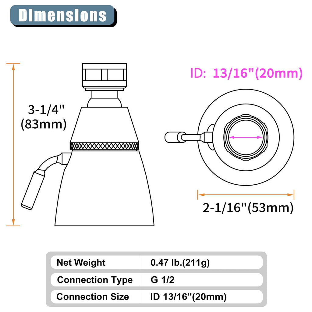 Angle Simple Shower Head, Brass High Flow Shower Sprayer Head, Adjustable Angle and Water Flow, G 1/2, Brushed Nickel