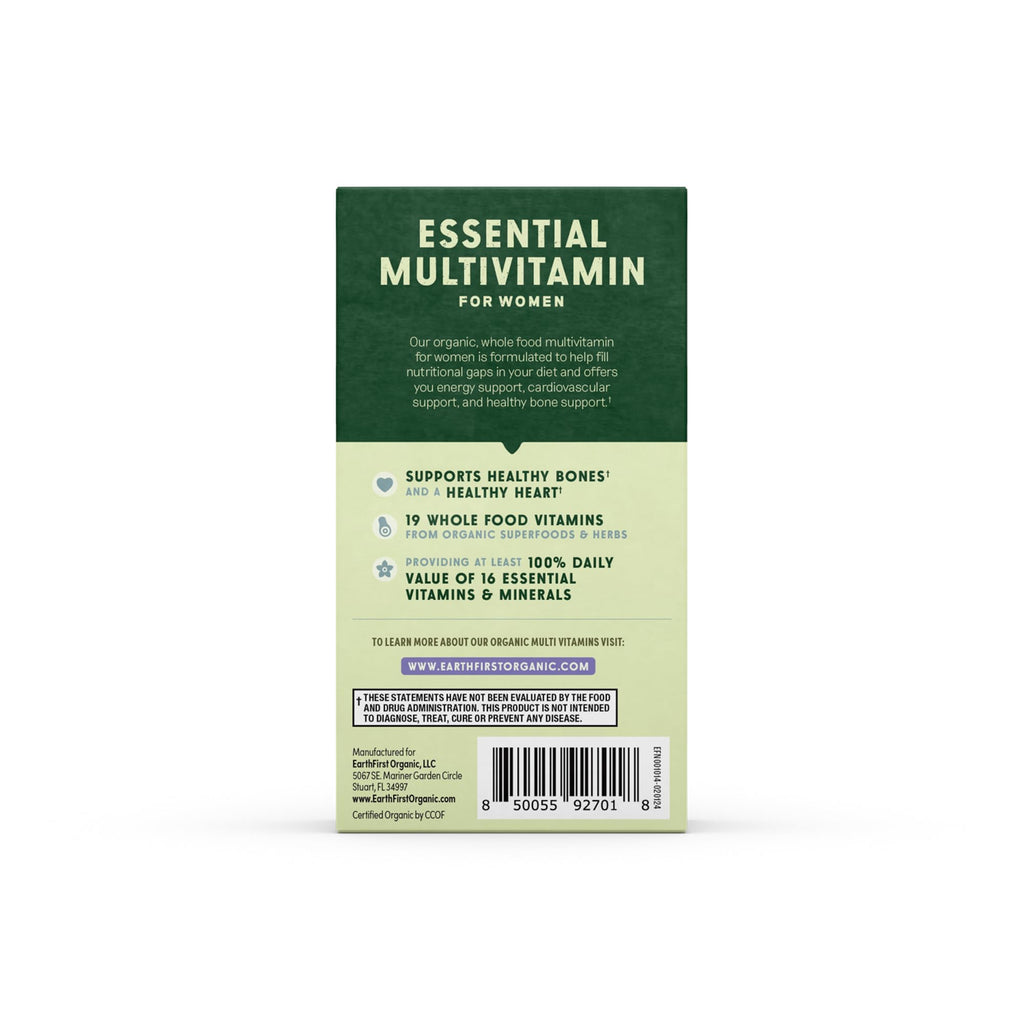 EarthFirst Organic Once Daily Multivitamin for Women 50+, Supports Bone Strength, Energy, and Heart Health, 30 Count