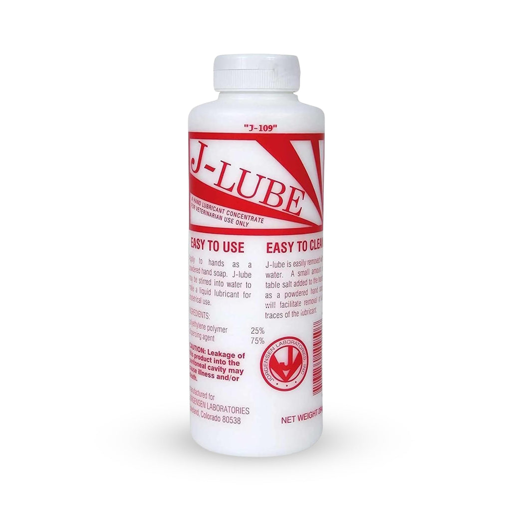 JorVet J-Lube Powder Lubricant | Easy-Mix Formula, Non-Irritating & Mess-Free | 10oz Bottle Makes 6-8 Gallons | Trusted for Veterinary & Obstetrical Use | Safe, Smooth & Easy to Clean | Red White