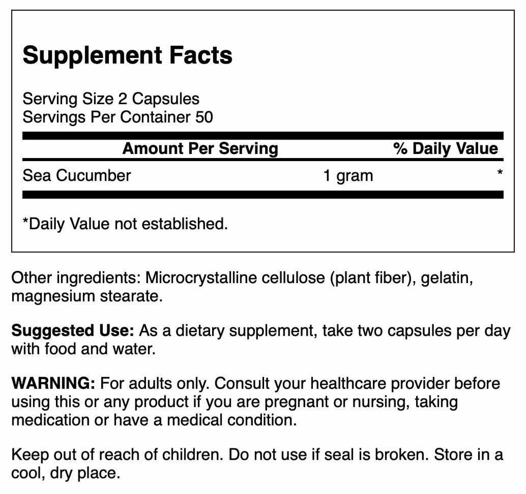 Swanson Sea Cucumber - Natural Supplement Promoting Joint Health & Mobility Support - Supports Cartilage Protection & Connective Tissue Health - (100 Capsules, 500mg Each)