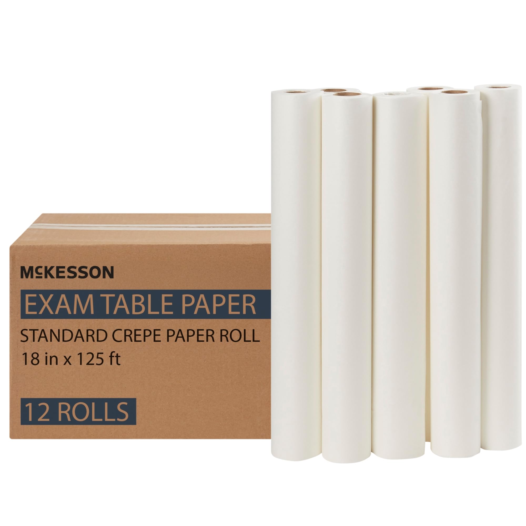 McKesson Medical Exam Table Paper Rolls [12 Rolls] – 18 in x 125 ft White Standard Crepe Disposable Bed Cover for Doctor, Spa, Diaper Changing, Waxing, Nursing, Chiropractor, Patternmaking, Tracing