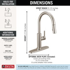 Delta Faucet Nicoli Kitchen Faucet with Pull Down Sprayer, Modern Brushed Nickel, Single Hole, Stainless Steel 19867LF-SS