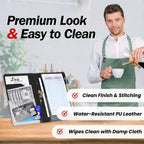 LINTRU Server Books for Waitress, Premium Pu Leather 5 x 8 Inch Servers Book with Zipper Pocket, Waitress Book Fit for Aprons, Check Presenters for Restaurants (Green)