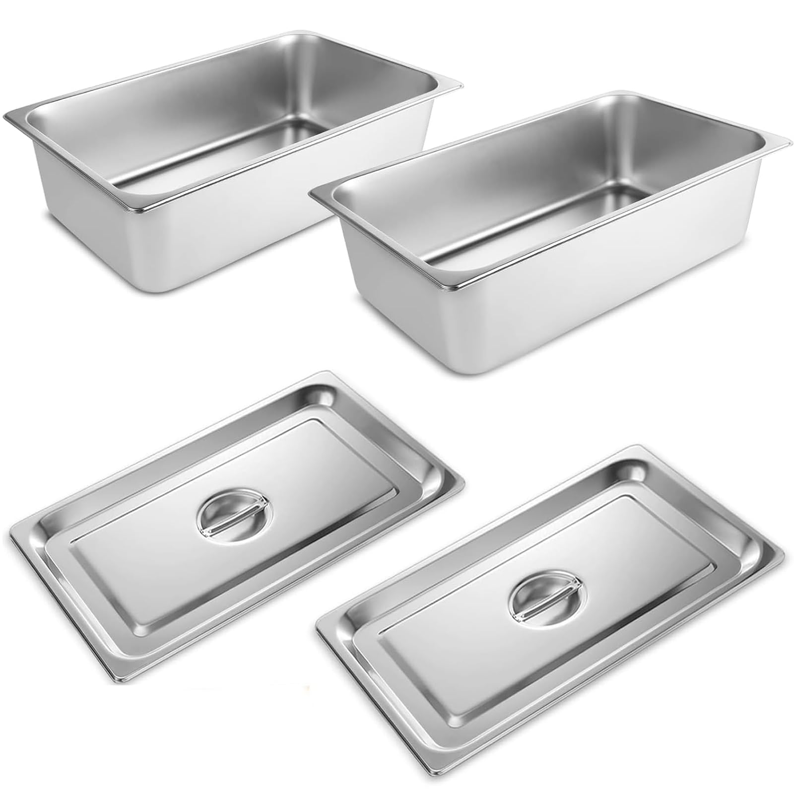 VOISEN Hotel Pans with Lids 2 Pack 1/1 Size 6" Deep, 1.2mm Thick Hotel Pans Full Size, Steam Table Pan for Catering Buffet Chafing Dish Pan,20.87"x12.8"x6"