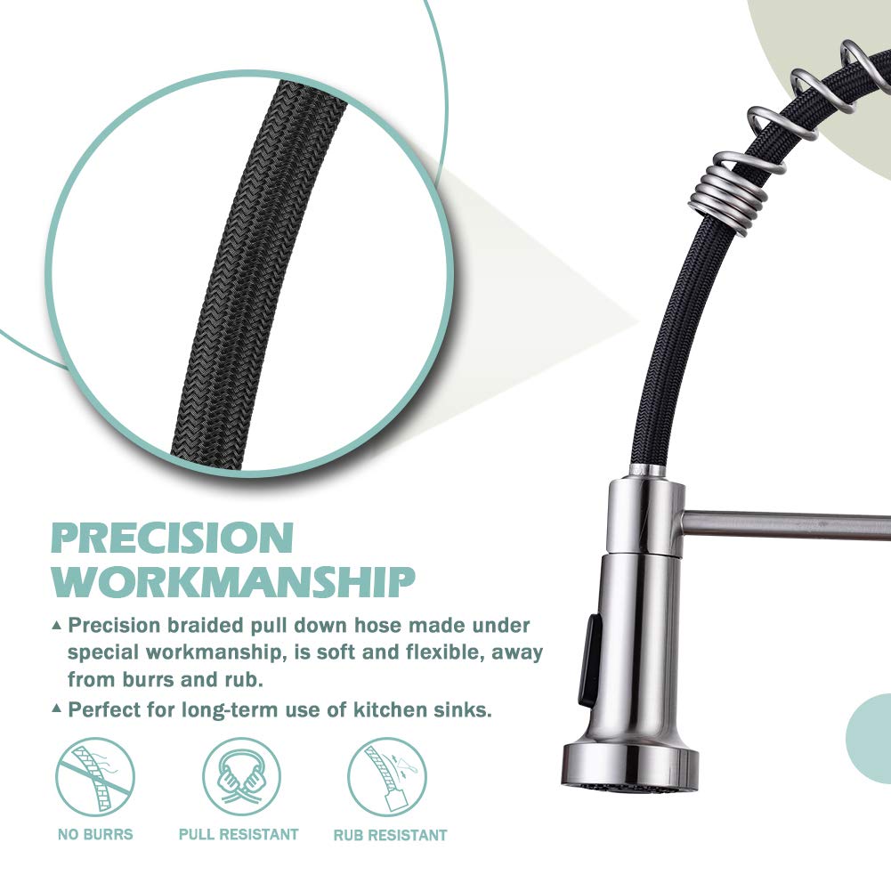 Kitchen Sink Faucets, Kitchen faucets with Pull Down Sprayer WEWE sus304 Stainless Steel Brushed Nickel Single Handle Single Hole Faucet for Farmhouse rv Utility bar Laundry Sinks