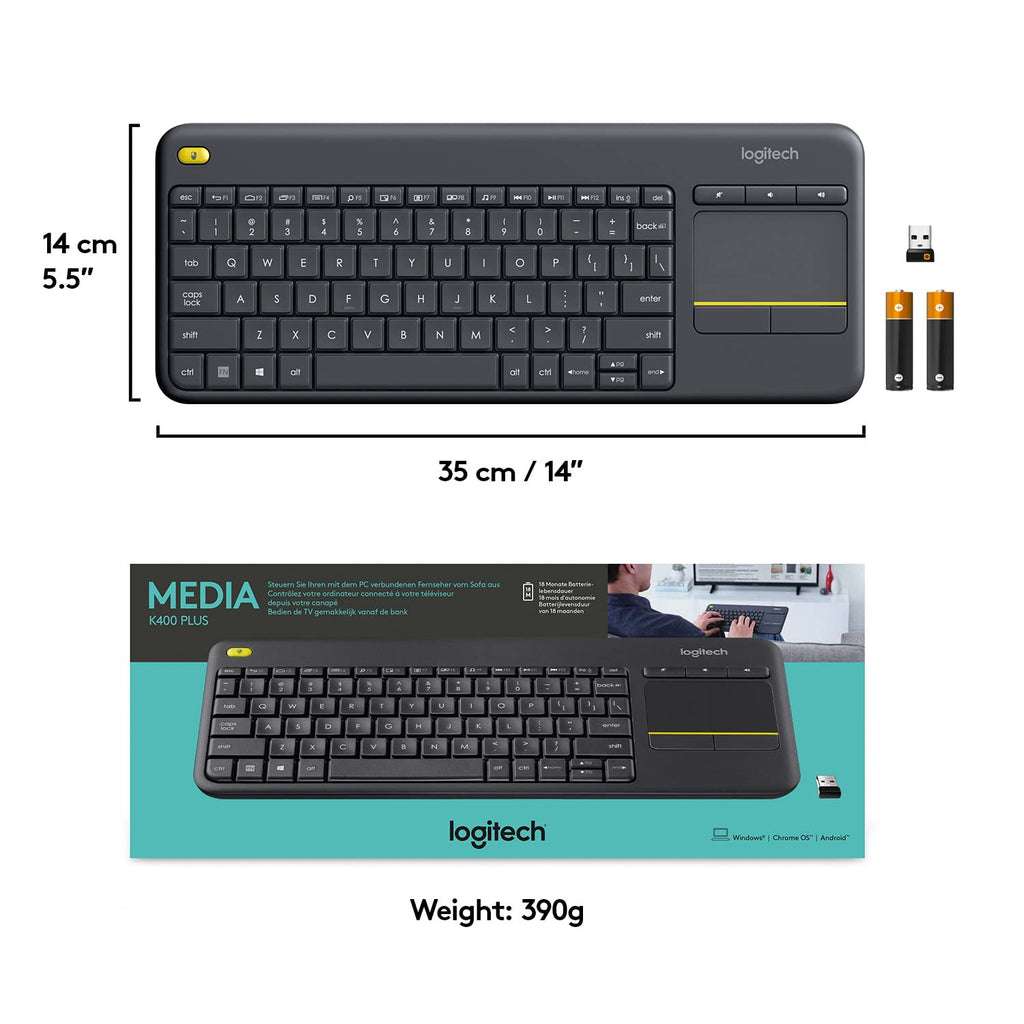Logitech K400 Plus Wireless Touch TV Keyboard for PC-Connected TV - Black