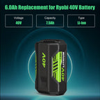 2Pack 40v 7.5Ah OP4026A Battery Replacement for Ryobi 40V Battery Compatible with Ryobi 40 Volt Battery Lithium OP4026A OP4015 OP4040 OP40201 OP4050A OP4015 OP40261 OP4030 OP40401 Power Tools