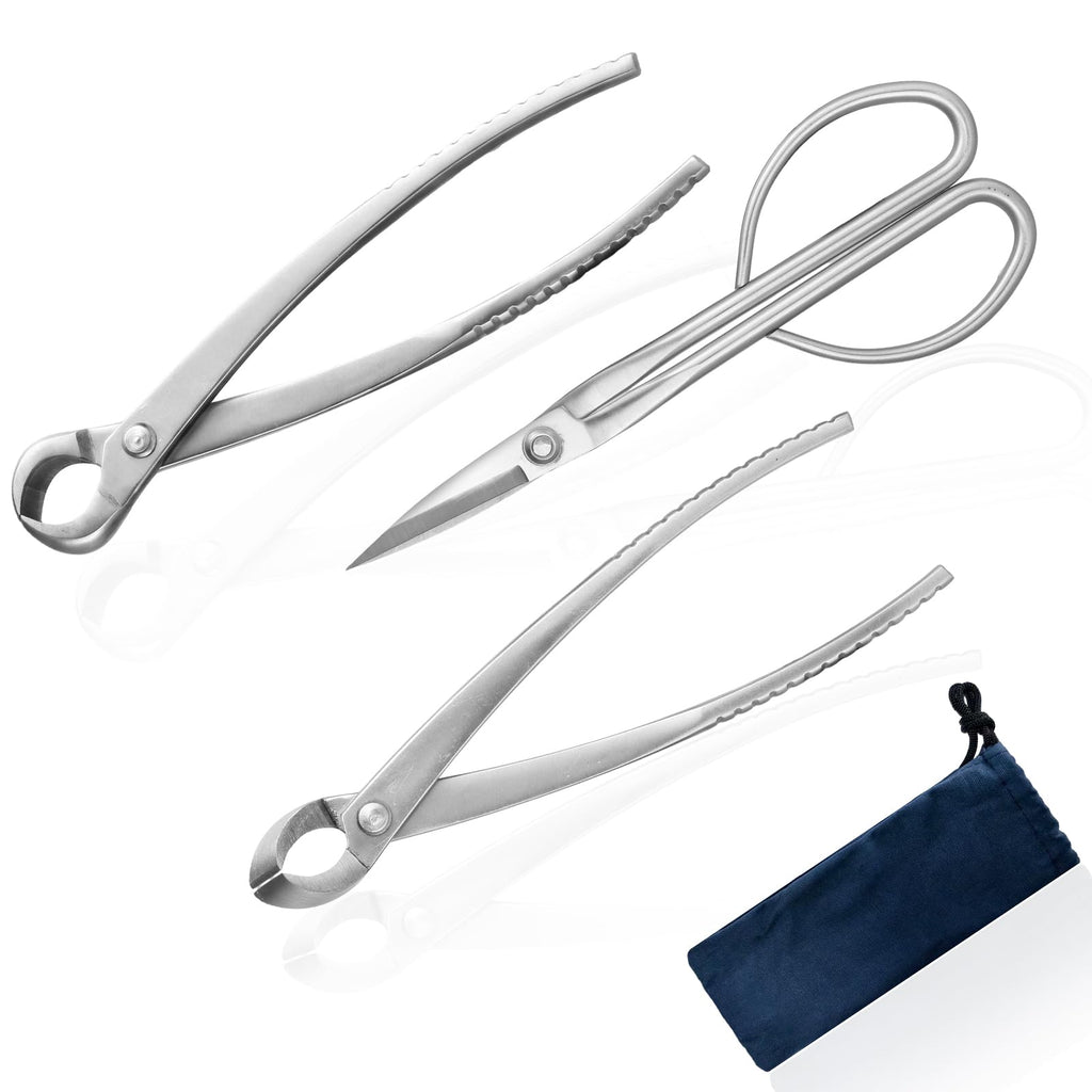Bonsai Tools Set 3-Piece – Knob Cutter, Concave Cutter & Scissors for Trim