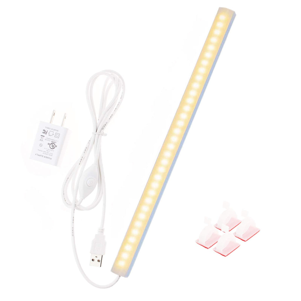 JUSJUBR 12-Inch Slim LED Under Cabinet Light with Memory Function, Warm White 3000K Dimmable USB Light Bar for Rooms