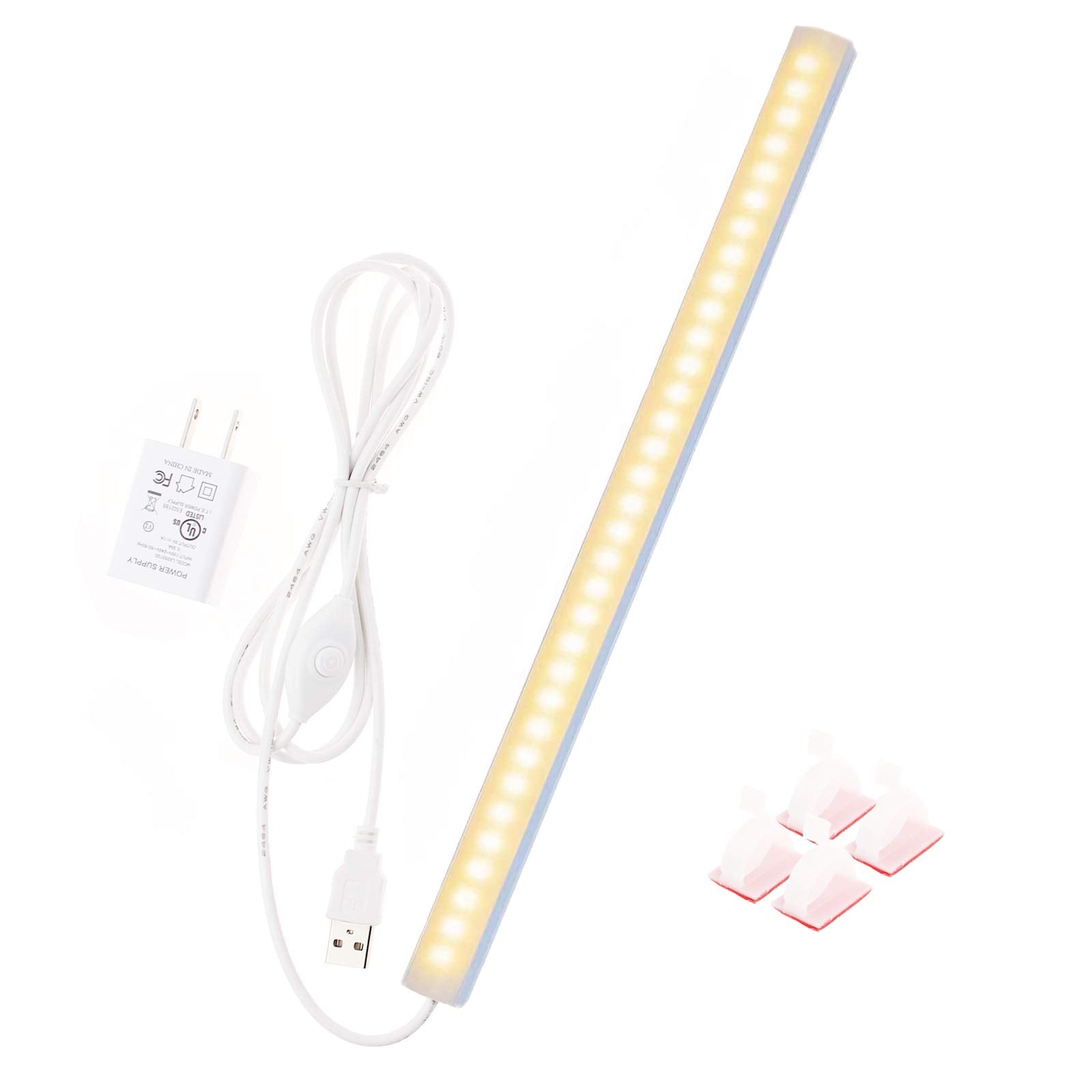 JUSJUBR 12-Inch Slim LED Under Cabinet Light with Memory Function, Warm White 3000K Dimmable USB Light Bar for Rooms