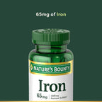Nature’s Bounty Iron 65mg, 325 mg Ferrous Sulfate, Cellular Energy Support, Promotes Normal Red Blood Cell Production, 1 Serving Per Day, Gluten Free, 100 Vegetarian Tablets
