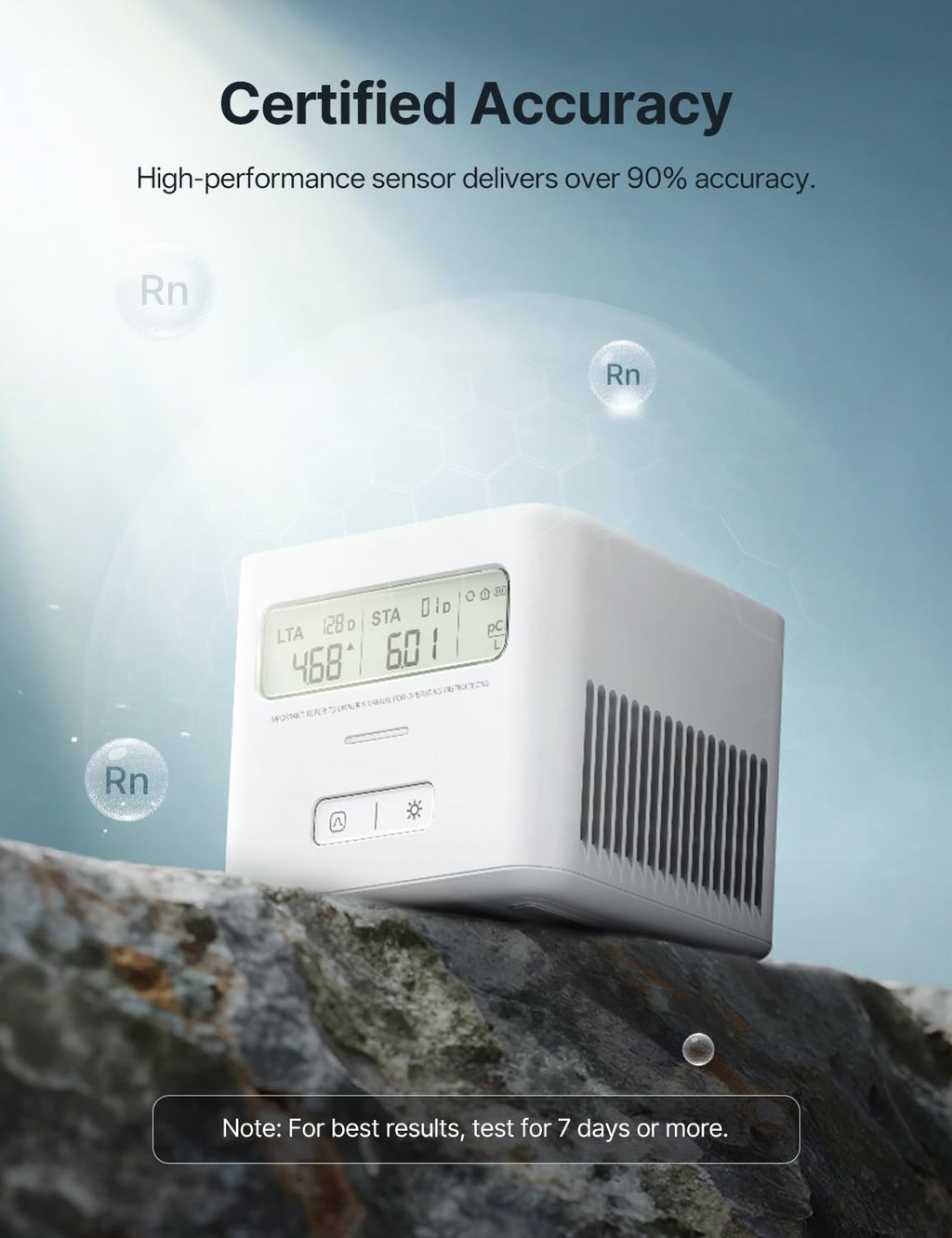X-Sense Radon Detector for Basement, Zero Lab Fees, XR0A-SR, White