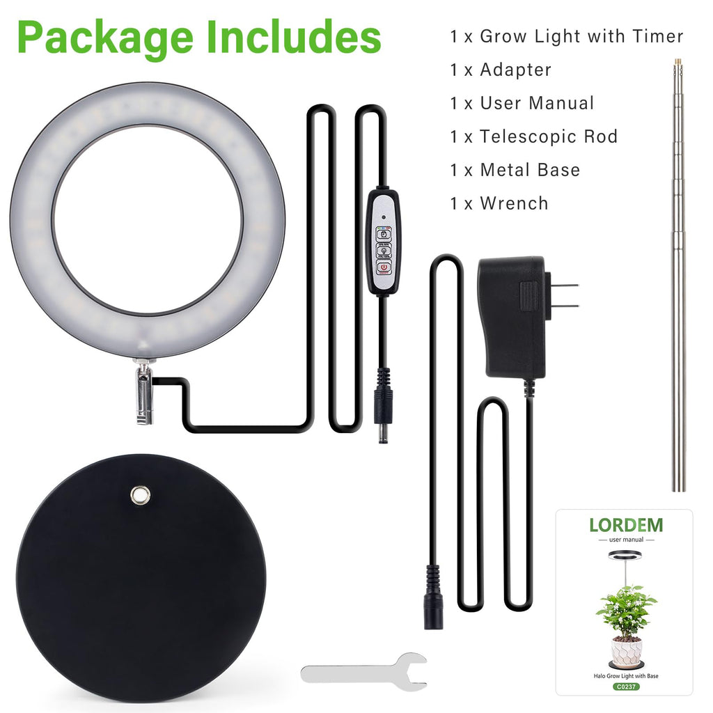 LORDEM Grow Light, Full Spectrum LED Desk Lamp for Plants