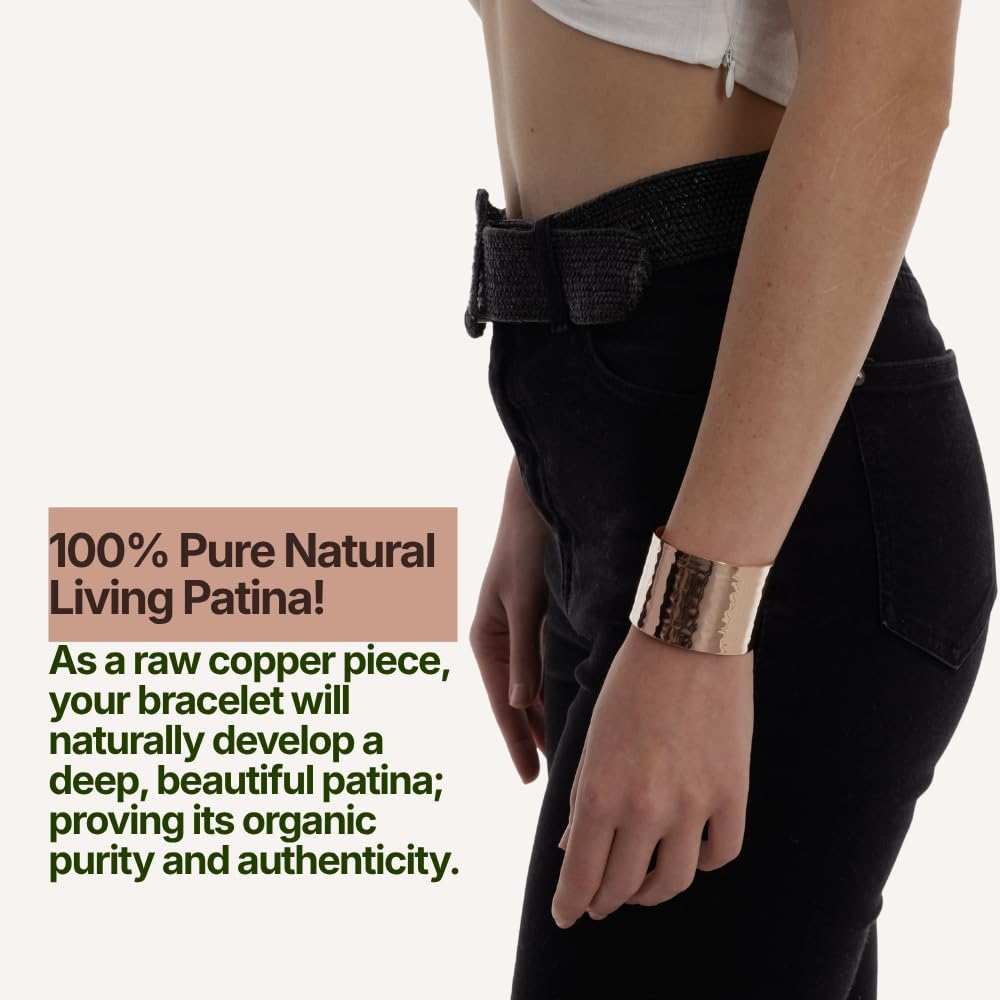 DEMMEX Copper Bracelet for Women – 100% Pure Hammered Turkish Copper Cuff, 1.5mm Thick High-Gauge, Handmade, Uncoated & Non-Magnetic, Large 1.6" Wide, Adjustable, in Wooden Gift Box