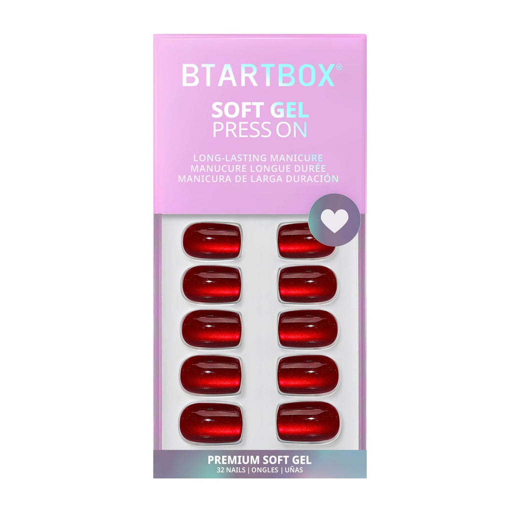 BTArtbox Halloween Press On Nails, Short Red Fake Nails, 32Pcs Full Kit