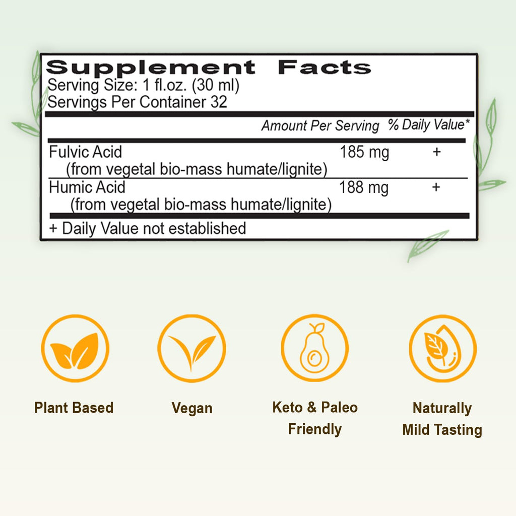 Vital Earth Minerals Fulvic Humic Mineral Blend Liquid – Fulvic Acid Supplement with 70+ Trace Minerals, Electrolytes for Recovery, Balance & Energy, 32 Oz + 1 Oz Cup