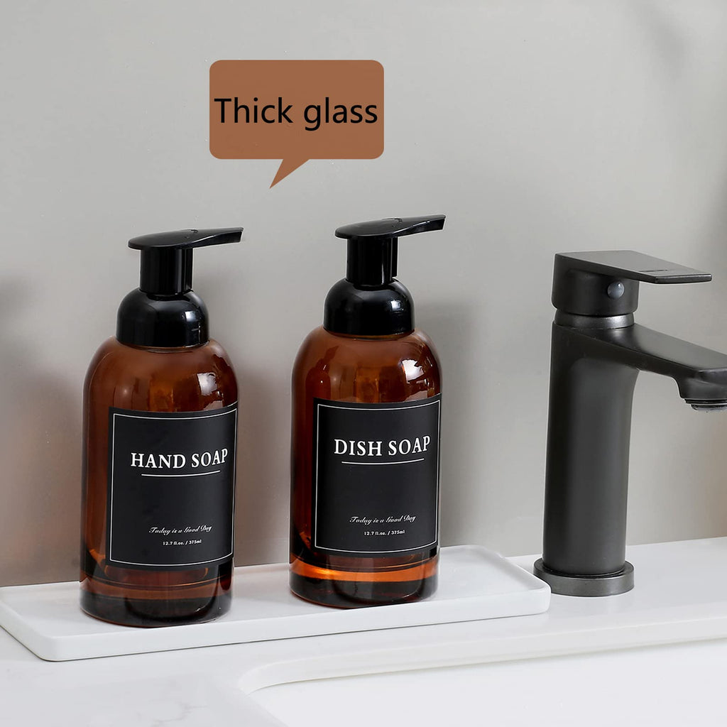 2 Pack Foaming Soap Dispenser, 12.7 Oz Thick Glass Pump, Amber