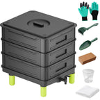 TOP XIAN 3-Layer Worm Composter, 50L Worm Compost Bin for Outdoor Worm Farm