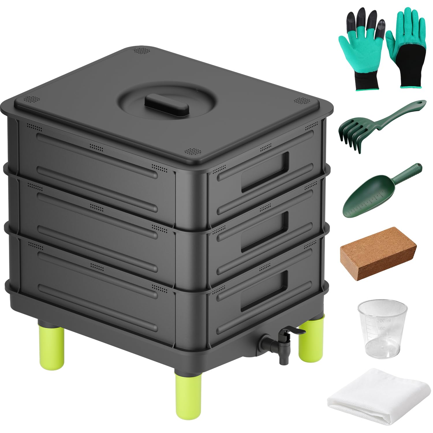 TOP XIAN 3-Layer Worm Composter, 50L Worm Compost Bin for Outdoor Worm Farm