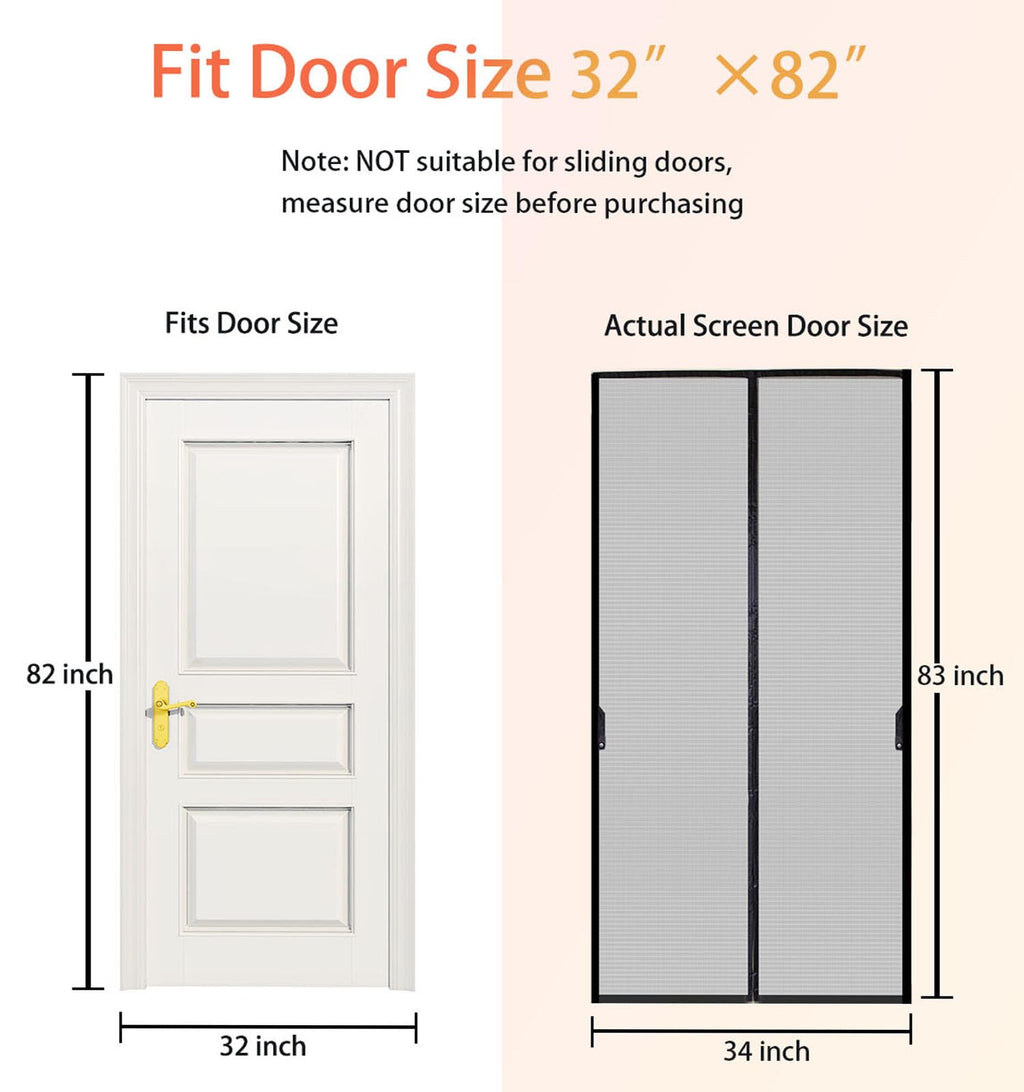 FEGO Magnetic Screen Door Fit Door Size:32"x82", Screen Itself Size 34"x83", Enjoy Breeze, Hands Free Entry, Reinforced Fiberglass Mesh Anti-Tearing, Pet & Kid Friendly, Strong Magnets for Patio/Front
